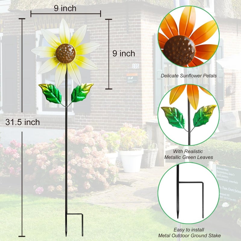 Senflame 2 Pack Metal Wind Spinners for Outdoor Decor - ​Garden Windmill Sculptures, ​Yard Art for ​Patio Lawn - ​Vibrant White Daisies & Orange Sunflowers Metal Spinners for ​Garden Decorations - Image 3